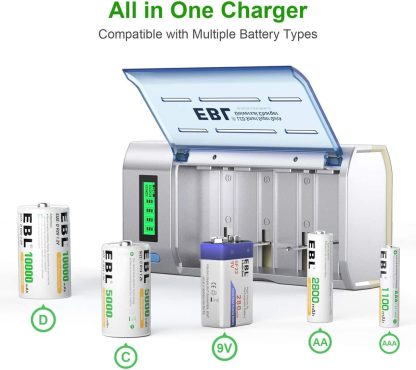 1x EBL Universal LCD Display Battery Charger with Discharge Function for AA, AAA, C, D Ni-MH Ni-CD Rechargeable Batteries(906) - Image 3
