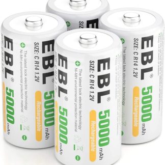 4x EBL Ni-MH C Size Rechargeable Batteries 5000mAh with Storage Cases, Pack of 4