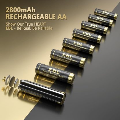 EBL Rechargeable Batteries AA 2800mAh, 8 Count AA High Capacity Ni-Mh Gold-top Premium Batteries Rechargeable - Image 3