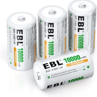 4x EBL10000mAh D Size Rechargeable Batteries High Capacity Ni-MH D Batteries Visit the EBL Store