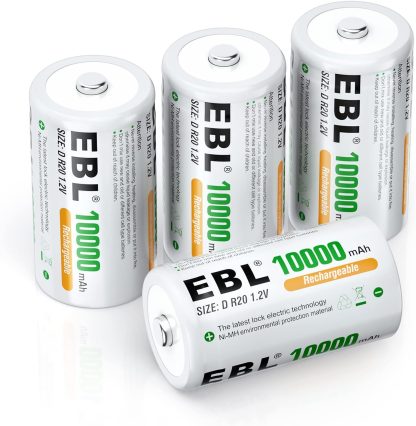 4x EBL10000mAh D Size Rechargeable Batteries High Capacity Ni-MH D Batteries Visit the EBL Store