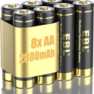 EBL Rechargeable Batteries AA 2800mAh, 8 Count AA High Capacity Ni-Mh Gold-top Premium Batteries Rechargeable
