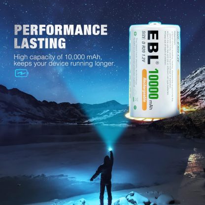4x EBL10000mAh D Size Rechargeable Batteries High Capacity Ni-MH D Batteries Visit the EBL Store - Image 4
