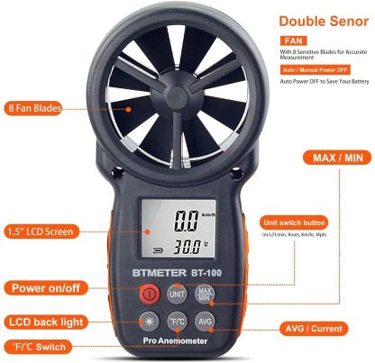 TMETER BT-100 Anemometer Handheld, Anemomters, Wind Speed Meter for Measuring Wind Speed - Image 5