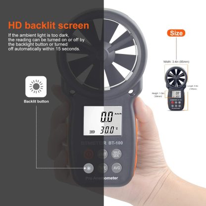 TMETER BT-100 Anemometer Handheld, Anemomters, Wind Speed Meter for Measuring Wind Speed - Image 3