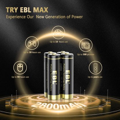 EBL Rechargeable Batteries AA 2800mAh, 8 Count AA High Capacity Ni-Mh Gold-top Premium Batteries Rechargeable - Image 2