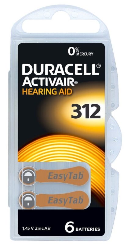 1x Duracell Activair Mercury Free Size 312 Hearing Aid Batteries x6 Cells