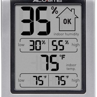 1x AcuRite 00613 Digital Hygrometer & Indoor Thermometer Pre-Calibrated Humidity Gauge, 3" H x 2.5" W x 1.3" D, Black
