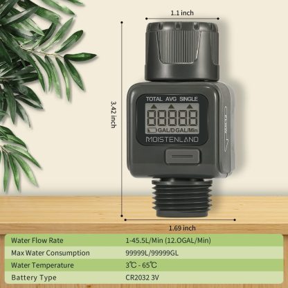 1X Moistenland Water Flow Meter, Standard 3/4" Hose Thread, High Accuracy and IPX6 Waterproof, Suitable for Indoor and Outdoor Use - Image 5