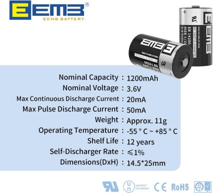 1PC EEMB ER14250 LS14250 1/2AA 3.6V 1200mAh Lithium Battery half aa batteries Li-SOCL₂ Non-Rechargeable Battery for Dogwatch Dog Collar and Some of Movement Monitor/Home Security/Alarm System - Image 3