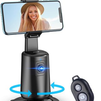 Auto Face Tracking Tripod 360° Rotating Auto Tracking Phone Stand, No App, Phone Camera Stand with Remote and Gesture Control, Rechargeable Smart Shooting Stand for Live Video Recording Tiktok（Black）