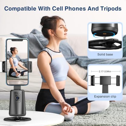 Auto Face Tracking Tripod 360° Rotating Auto Tracking Phone Stand, No App, Phone Camera Stand with Remote and Gesture Control, Rechargeable Smart Shooting Stand for Live Video Recording Tiktok（Black） - Image 5
