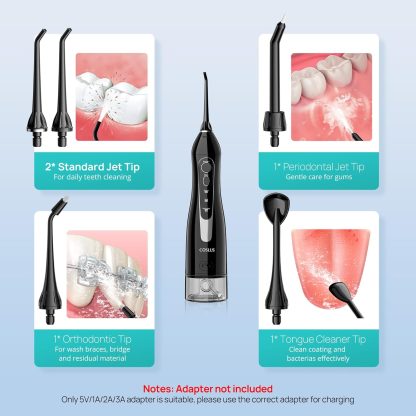1pc COSLUS Water Dental Flosser Teeth Pick: Portable Cordless Oral Irrigator 300ML Rechargeable Travel Irrigation Cleaner IPX7 Waterproof Electric Water flosser Flossing Machine for Teeth Cleaning F5020E - Image 7