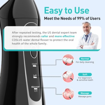 1pc COSLUS Water Dental Flosser Teeth Pick: Portable Cordless Oral Irrigator 300ML Rechargeable Travel Irrigation Cleaner IPX7 Waterproof Electric Water flosser Flossing Machine for Teeth Cleaning F5020E - Image 8