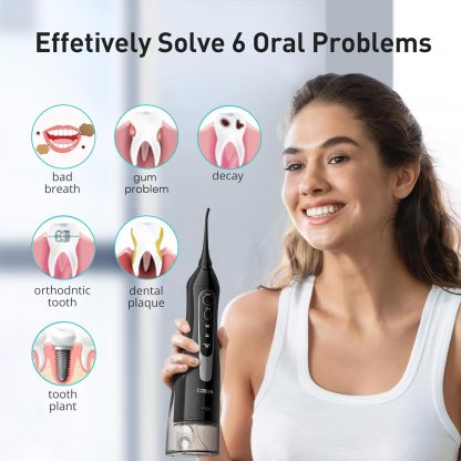 1pc COSLUS Water Dental Flosser Teeth Pick: Portable Cordless Oral Irrigator 300ML Rechargeable Travel Irrigation Cleaner IPX7 Waterproof Electric Water flosser Flossing Machine for Teeth Cleaning F5020E - Image 2