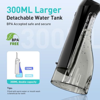 1pc COSLUS Water Dental Flosser Teeth Pick: Portable Cordless Oral Irrigator 300ML Rechargeable Travel Irrigation Cleaner IPX7 Waterproof Electric Water flosser Flossing Machine for Teeth Cleaning F5020E - Image 11
