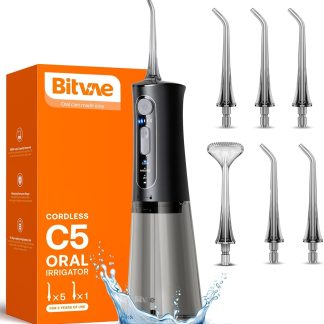 1x Bitvae C5 Water Dental Flosser for Teeth, Cordless Water Teeth Cleaner Picks, 3 Modes 5 Intensities, IPX7 Waterproof Water Flosser, 5 Tips Rechargeable...