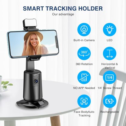 Auto Face Tracking Tripod 360° Rotating Auto Tracking Phone Stand, No App, Phone Camera Stand with Remote and Gesture Control, Rechargeable Smart Shooting Stand for Live Video Recording Tiktok（Black） - Image 10