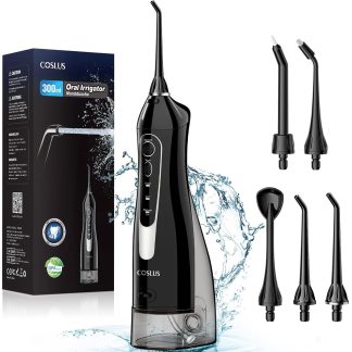 1pc COSLUS Water Dental Flosser Teeth Pick: Portable Cordless Oral Irrigator 300ML Rechargeable Travel Irrigation Cleaner IPX7 Waterproof Electric Water flosser Flossing Machine for Teeth Cleaning F5020E