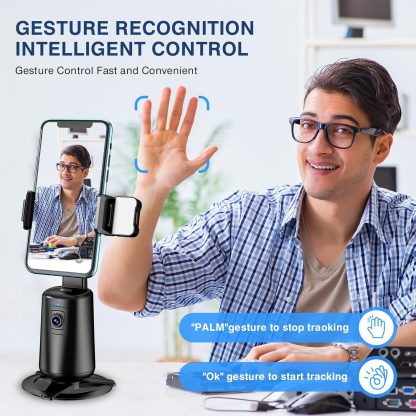 Auto Face Tracking Tripod 360° Rotating Auto Tracking Phone Stand, No App, Phone Camera Stand with Remote and Gesture Control, Rechargeable Smart Shooting Stand for Live Video Recording Tiktok（Black） - Image 9