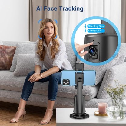 Auto Face Tracking Tripod 360° Rotating Auto Tracking Phone Stand, No App, Phone Camera Stand with Remote and Gesture Control, Rechargeable Smart Shooting Stand for Live Video Recording Tiktok（Black） - Image 4